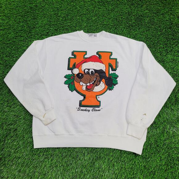 Vintage 90s UT Dog Sweatshirt L/XL 23x23 Boxy Smokey-Claus - Picture 1 of 16